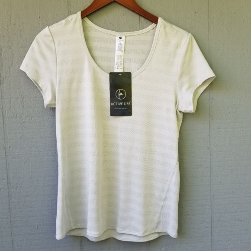 Active Life NWT Mesh Stripe Light Grey SS Tee Med